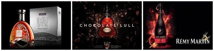 Cognac三個最大的品牌Hennessy(軒尼斯)、Rémy Martin(人頭馬)和Martell(馬爹利)。